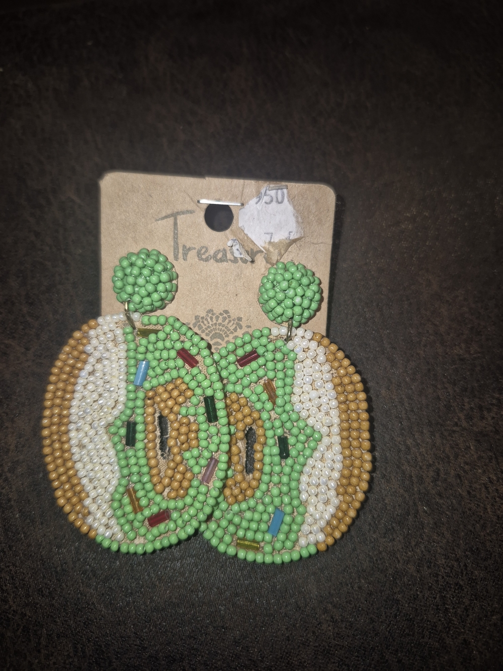 Green Beaded Statement Drop Earrings with Multicolor Accents